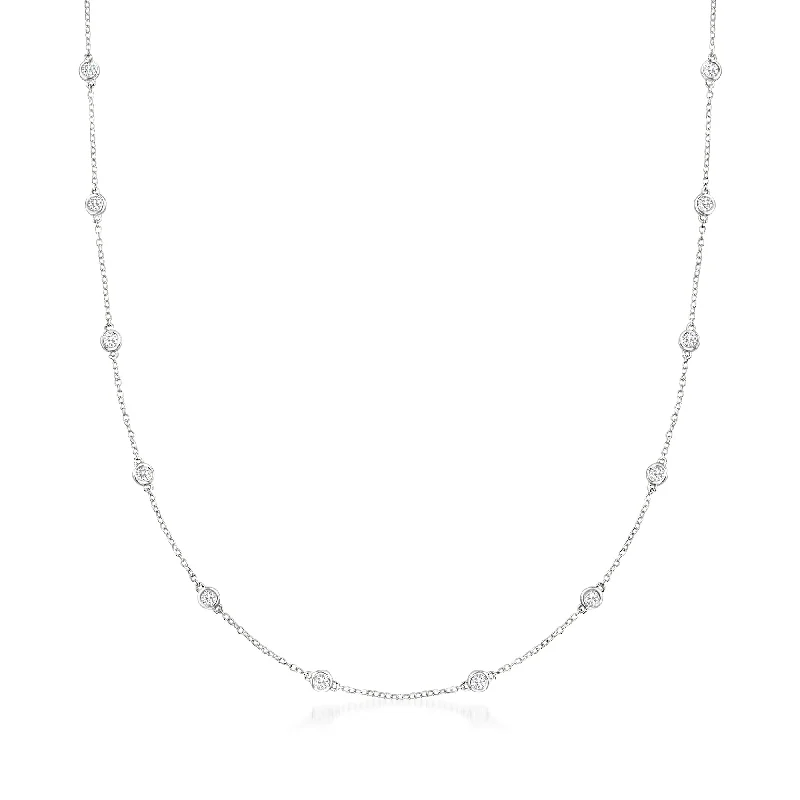 Women's diamond necklaces-Ross-Simons Bezel-Set Diamond Station Necklace in 14kt White Gold