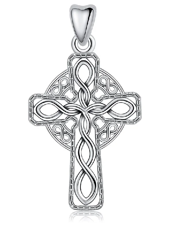 Women's zodiac necklaces-Jewelry Trends Eternity Cross Celtic Knot Sterling Silver Pendant Necklace 18"