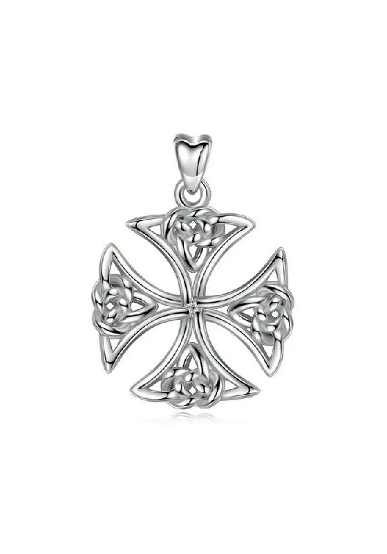 Women's moon phase necklaces-Jewelry Trends Celtic Templar Knights Cross Sterling Silver Pendant Necklace 18"