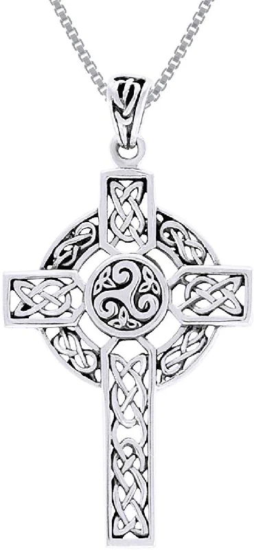 Women's chain necklaces-Jewelry Trends Sterling Silver Celtic Trinity Triskele Cross Pendant on 18 Inch Box Chain Necklace