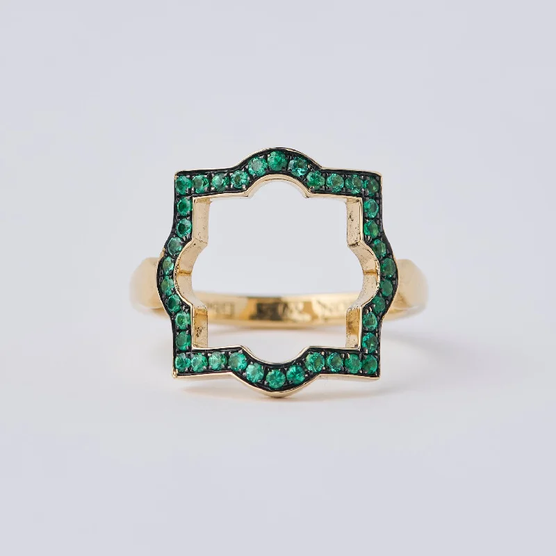 Women's Christmas rings-Large Liberty Yellow Gold Emerald Halo Ring