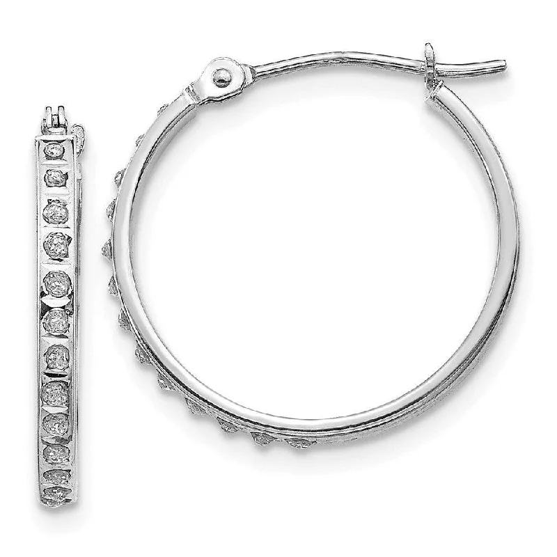 Women's Buddha earrings-14k White Gold Diamond Fascination Round Hinged Hoop Earrings