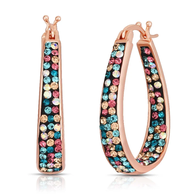 Women's drop earrings-18kt Rose Gold Plated Multi Color Crystal Hoop Earring