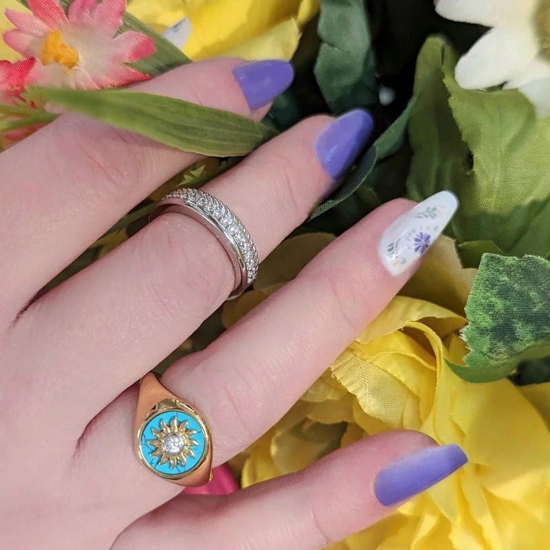 Women's geometric rings-Gold Plated Turquoise Sunburst Ring