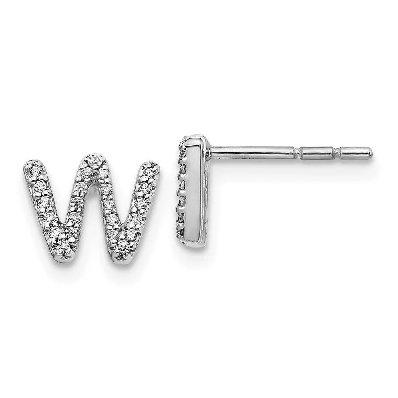 Women's nickel-free earrings-14k White Gold Diamond Initial W Earrings