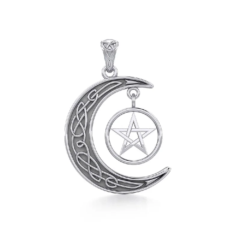 Women's handmade artisan necklaces-Jewelry Trends Magic Crescent Moon Pentacle Sterling Silver Pendant Necklace 18"