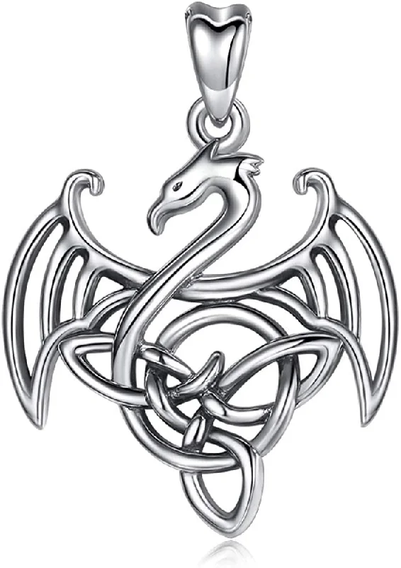 Vintage women's necklaces-Jewelry Trends Celtic Dragon Guardian Sterling Silver Pendant Necklace 18"