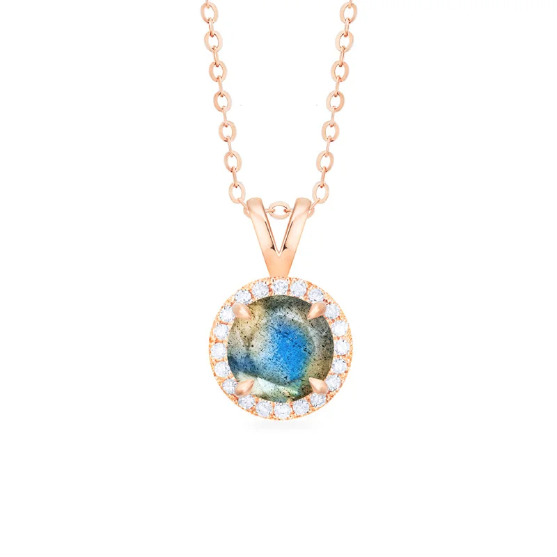 Women's gemstone necklaces-[Nova] Petite Halo Diamond Necklace in Labradorite