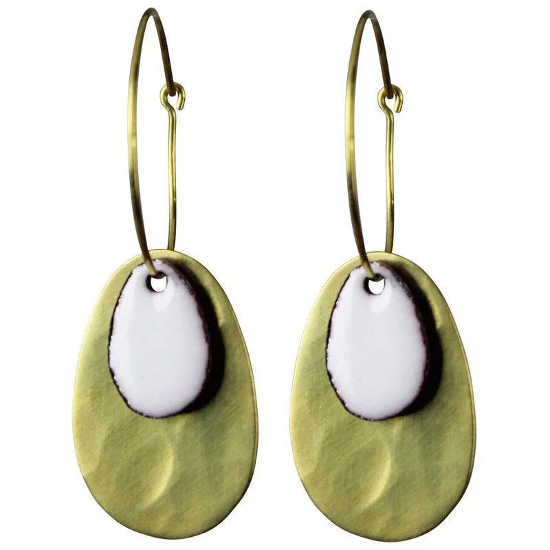 Women's handmade artisan rings-Beldi Earring, Brass & White Enamel