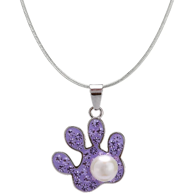 Women's birthstone necklaces-Purple Paw & Pearl Sterling Necklace