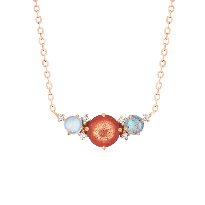 Women's luxury brand necklaces-[Celestine] Galaxy Trio Three Stone Necklace in Sunstone, Moonstone, and Labradorite