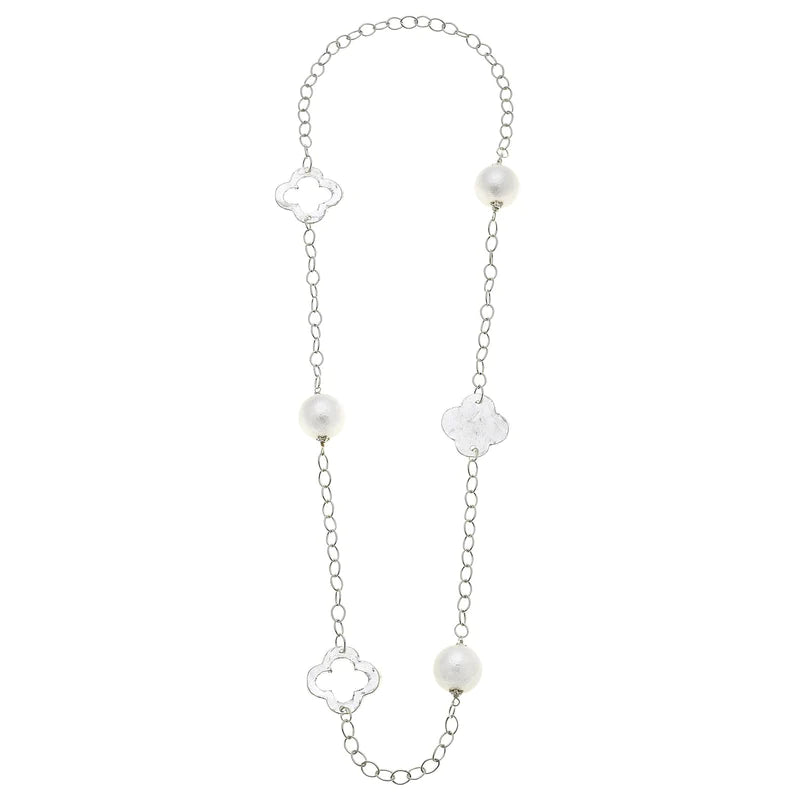 Luxury women's necklaces-Susan Shaw - Necklace - Cotton Pearl Clover Chain - Silver