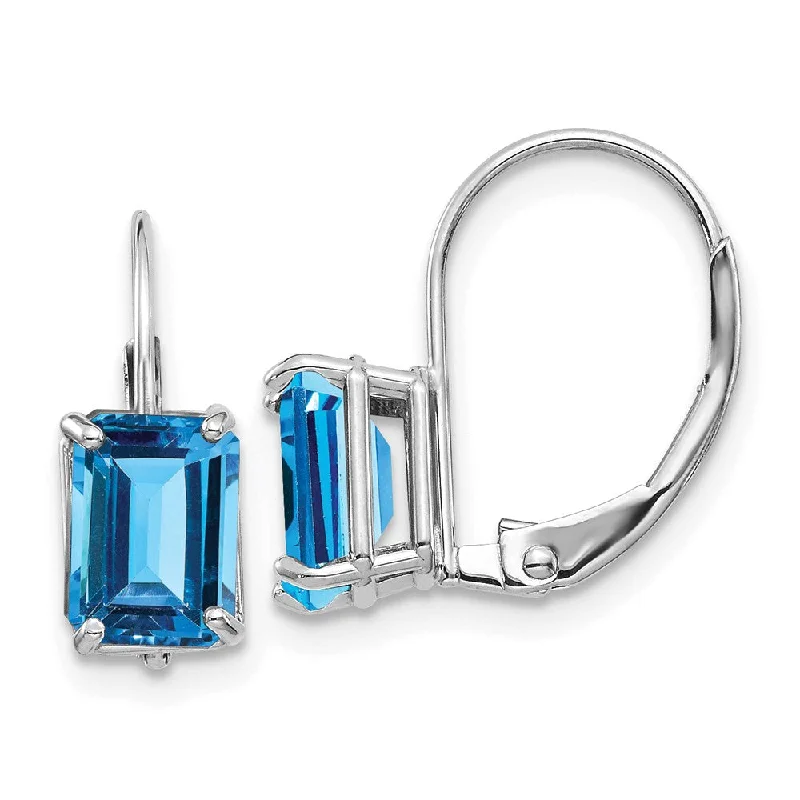 Women's friendship earrings-14k White Gold 7x5mm Emerald Cut Blue Topaz Earrings