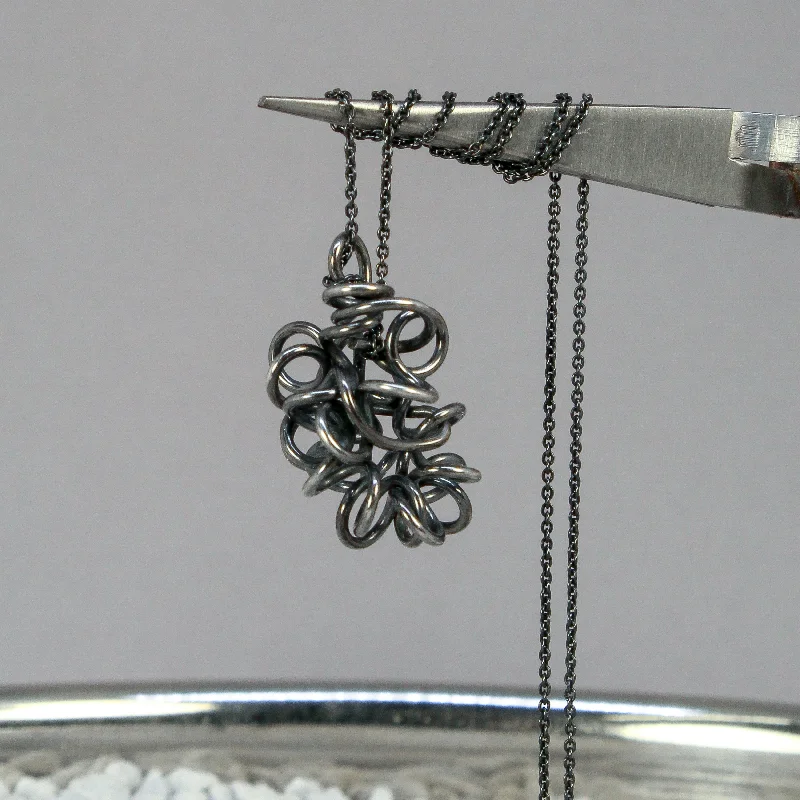 Women's silver-plated necklaces-NEW! Curl Pendant in Oxidized Silver by Rina Young