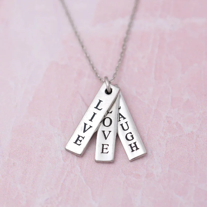 Women's statement necklaces-Live Love Laugh Pewter Necklace