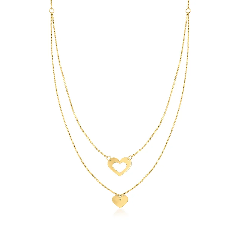 Handmade women's necklaces-Ross-Simons Italian 14kt Yellow Gold Heart Double Necklace