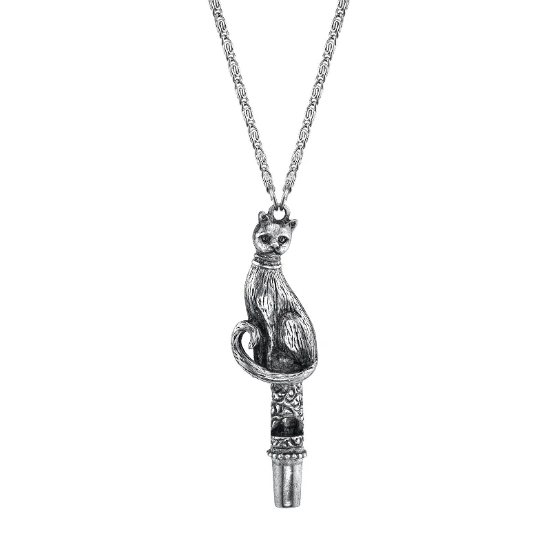 Women's name necklaces-1928 Jewelry® Antiqued Pewter Cat Whistle Pendant Necklace 30In