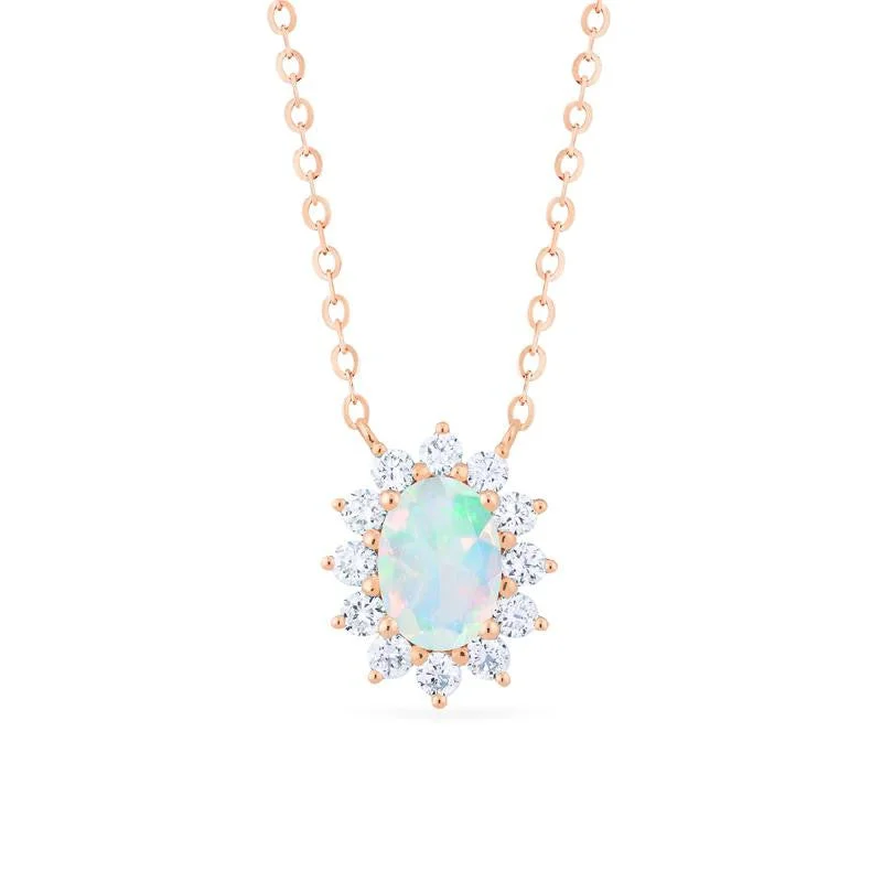 Affordable women's necklaces-[Julianne] Vintage Bloom Oval Cut Necklace in Opal