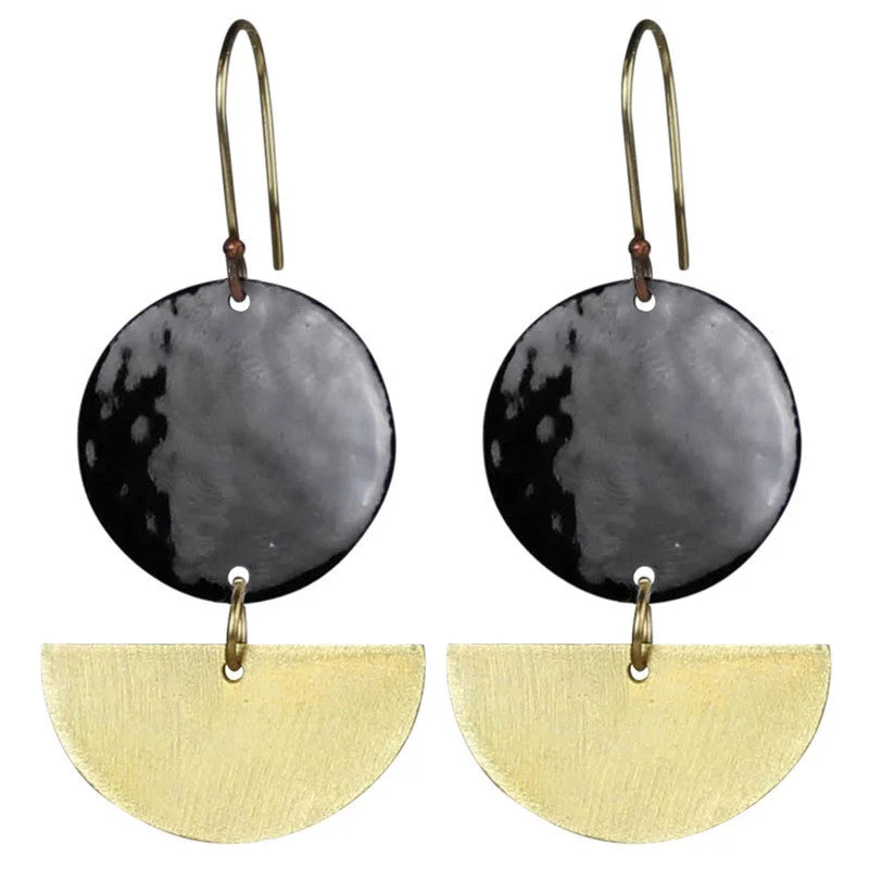 Women's formal rings-Donte Earring, Circle With Semi Circle Black Enamel & Brass