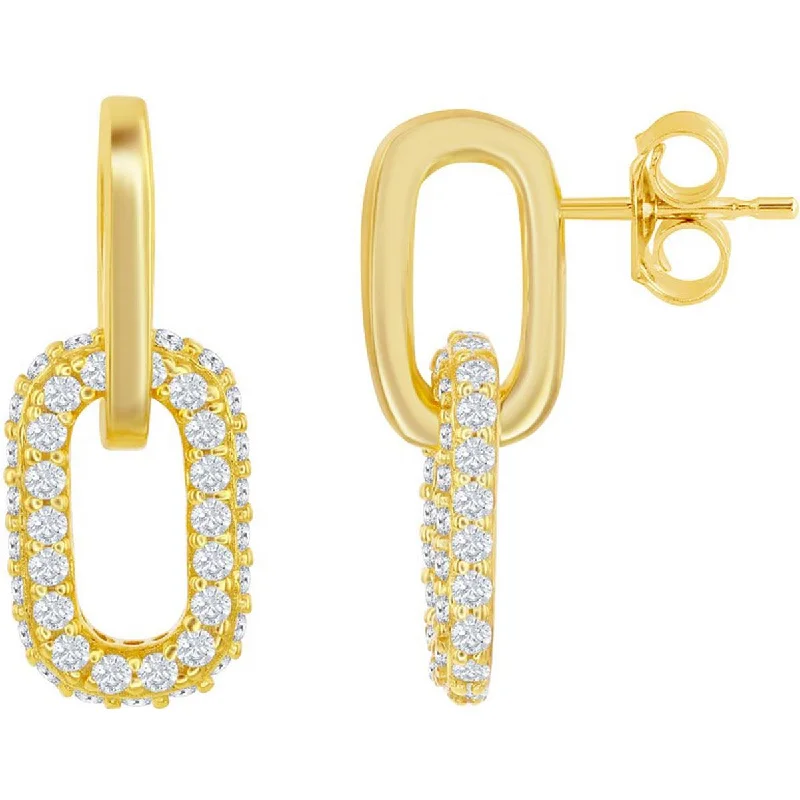 Women's clip-on earrings-Classic Women's Earrings - Gold Plated Micro Pave CZ Paperclip Post Back | D-7970-GP