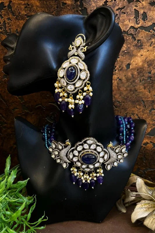 Women's mother-daughter earrings-Indian Peacock Polki Meenakari Choker Jewelry Set, Meenakari Polki Choker Earrings Set, Polki Necklace Earrings Set, Polki Peacock Necklace Set, Polki Indian Peacock Jewelry set, Polki Jewelry