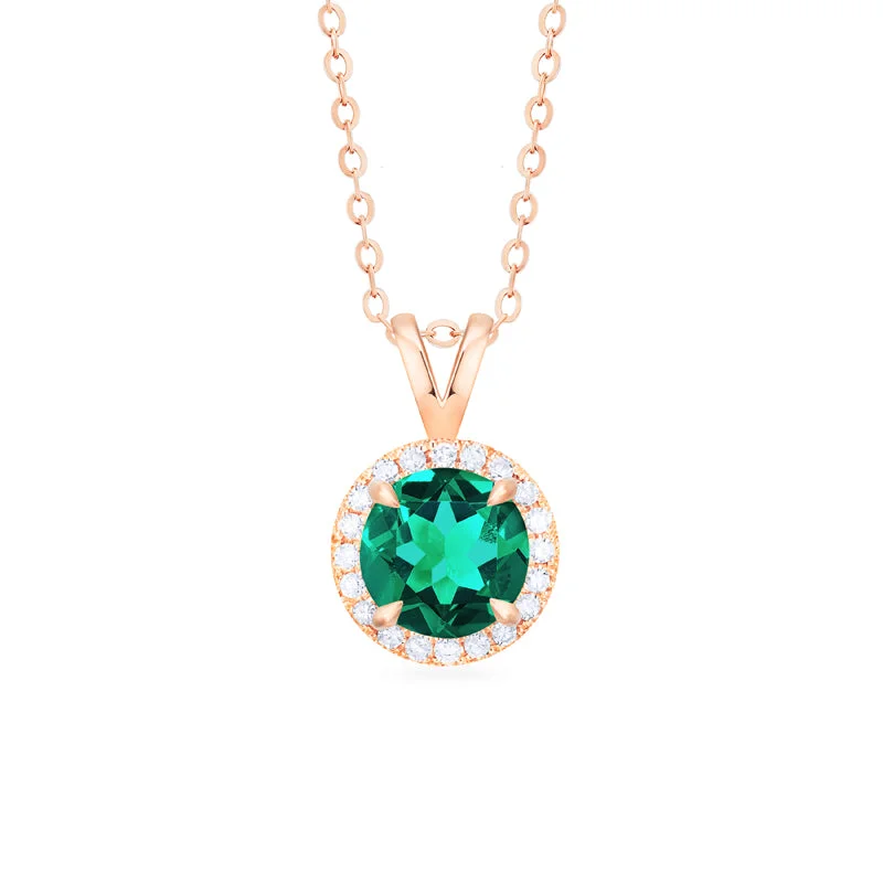 Women's jade necklaces-[Nova] Petite Halo Diamond Necklace in Lab Emerald