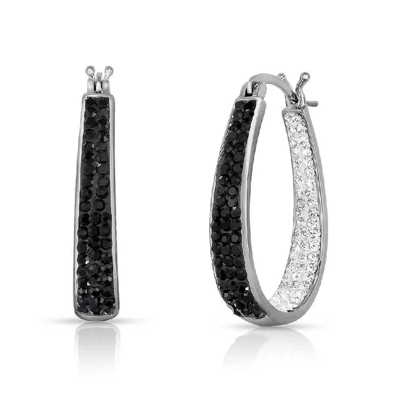 Women's luxury gift earrings-18kt White Gold Plated Graduated Black & White Crystal Hoop Earring