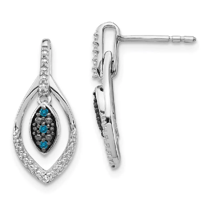 Women's everyday earrings-14k White Gold Blue and White Diamond Dangle Post Earrings