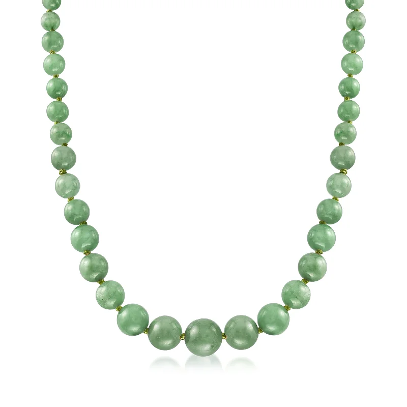 Women's ruby necklaces-Ross-Simons 6-13mm Graduated Green Jade Bead Necklace With 14kt Yellow Gold