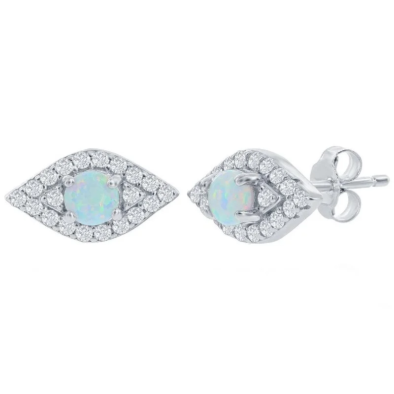 Women's personalized earrings-Opalata Women's Earrings - Sterling Silver White Opal and CZ Evil Eye Stud | D-8347