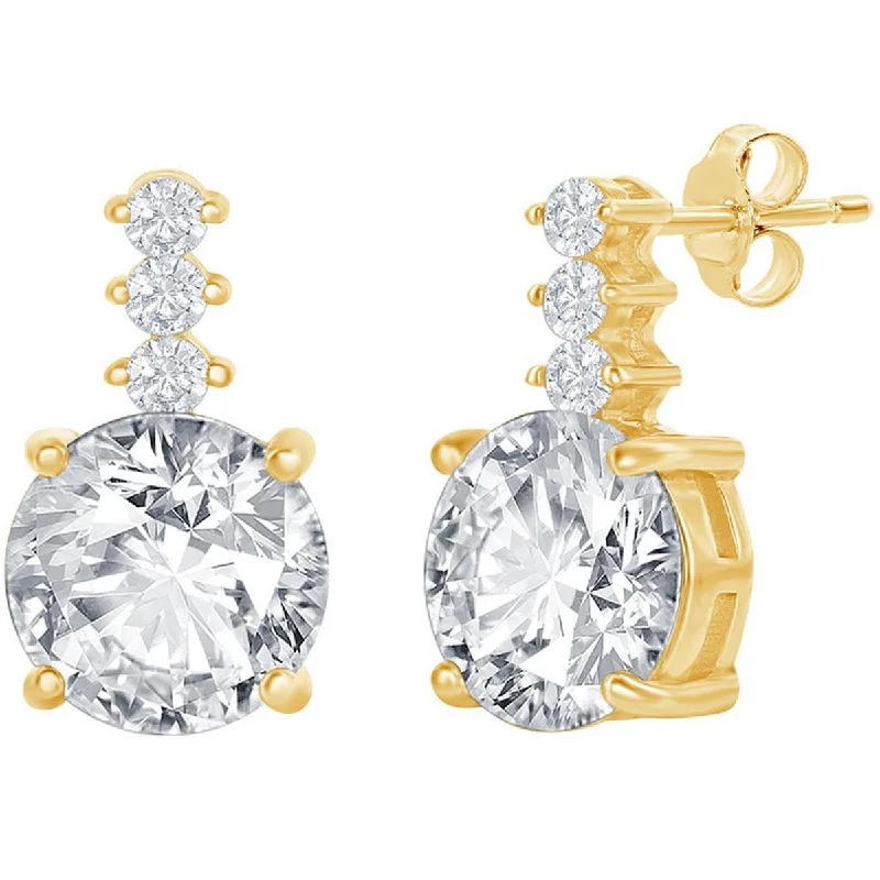 Women's cross earrings-Classic Women's Earrings - Gold Plated Round Shaped White CZ with Bar Stud | D-7774-GP