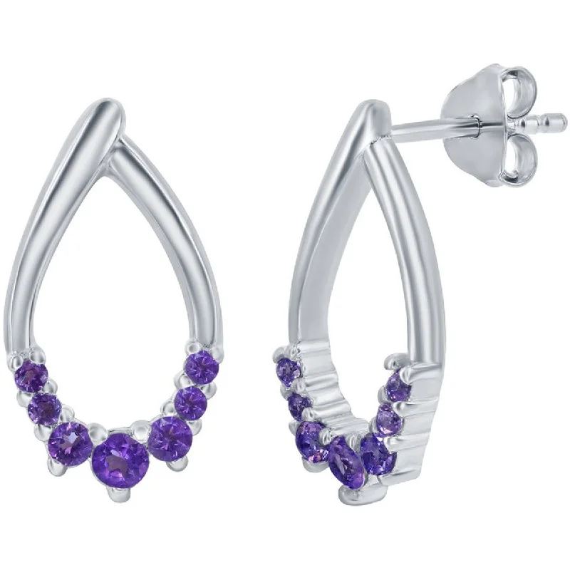 Women's eco-friendly earrings-Classic Women's Earrings - Sterling Silver Pear Shaped Amethyst Post Back | D-8123