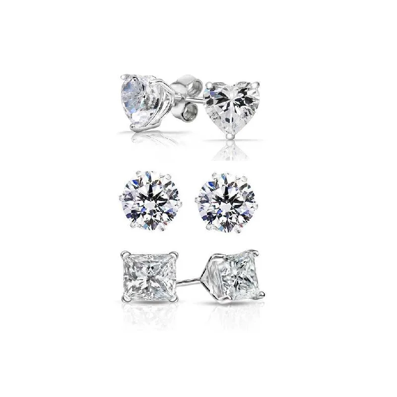 Women's ear cuffs-Set of 3 Sterling Silver Swarovski Elements Crystal Earring Stud Set