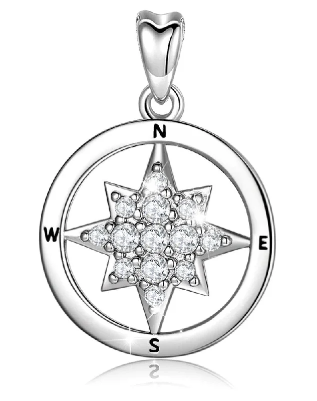 Women's casual necklaces-Jewelry Trends North Star CZ Journey Protection Sterling Silver Pendant Necklace 18"