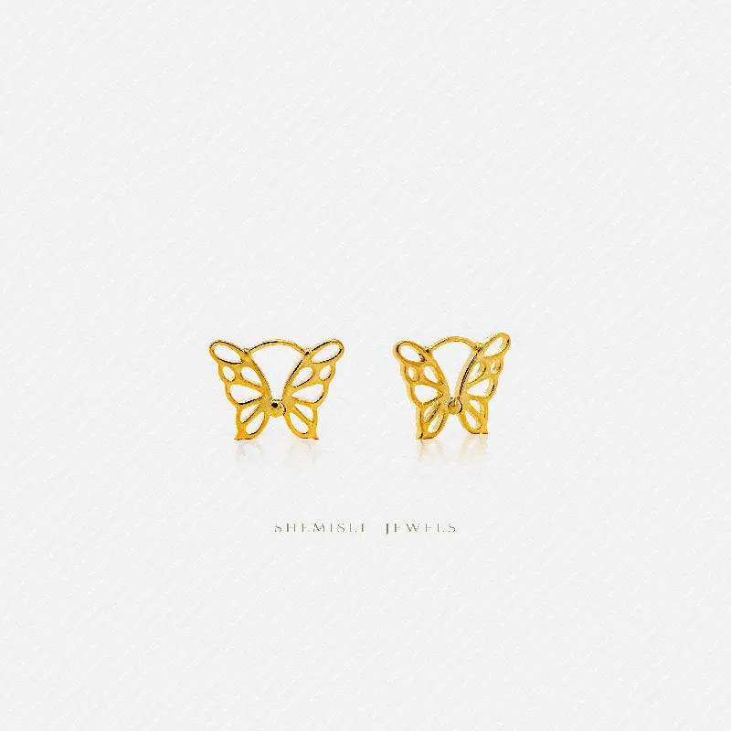 Designer women's earrings-Butterfly Shape Hoop Earrings, Gold, Silver SHEMISLI SH464