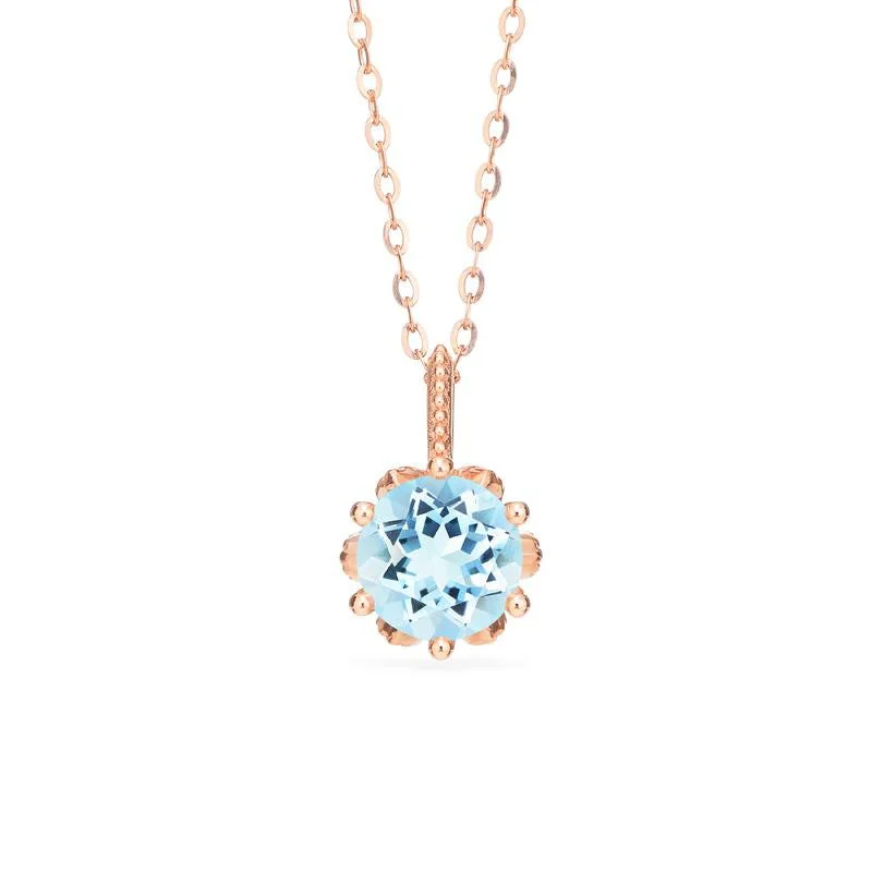 Women's handmade artisan necklaces-[Eden] Floral Solitaire Necklace in Aquamarine