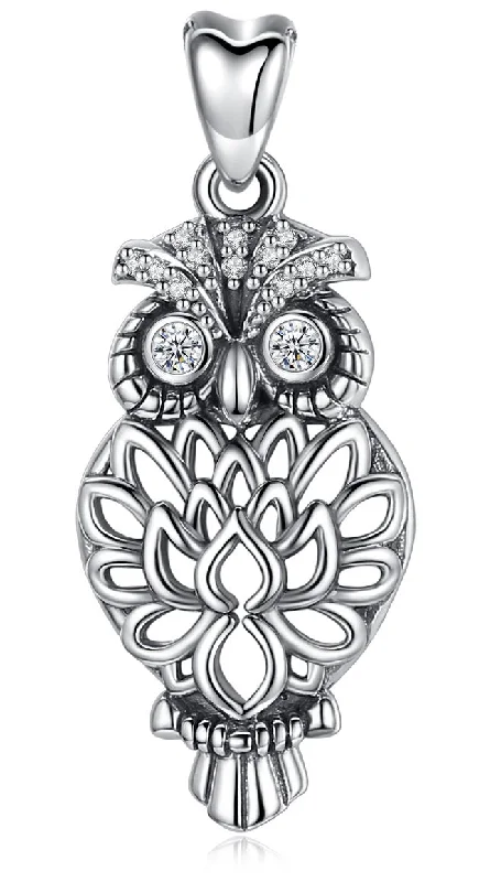 Women's birthday gift necklaces-Jewelry Trends Owl Bird Animal Sterling Silver Pendant Necklace 18"