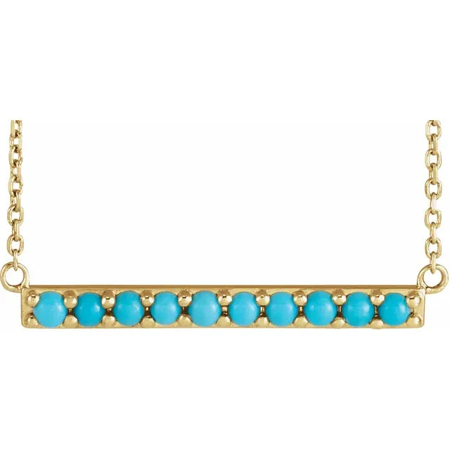 Women's symbolic necklaces-14K Yellow Gold Bar Pendant with Cabochon Natural Turquoise , Comes with 18" Necklace