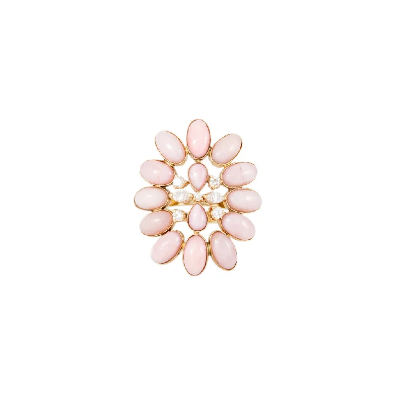 Women's sustainable rings-DIAMOND + PINK OPAL BLOSSOM RING