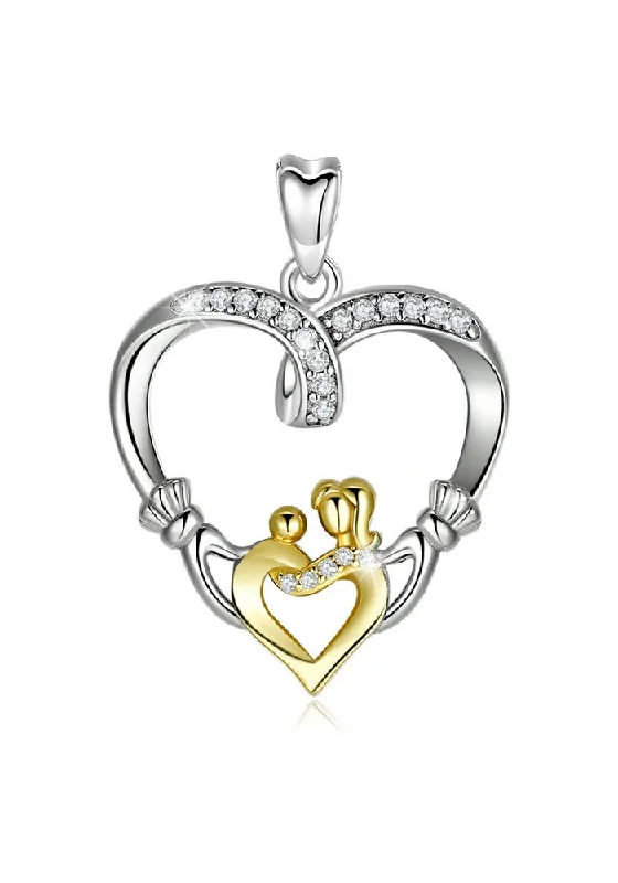 Women's vintage-inspired necklaces-Jewelry Trends Claddagh Heart Celtic Irish Love CZ Sterling Silver Pendant Necklace 18"