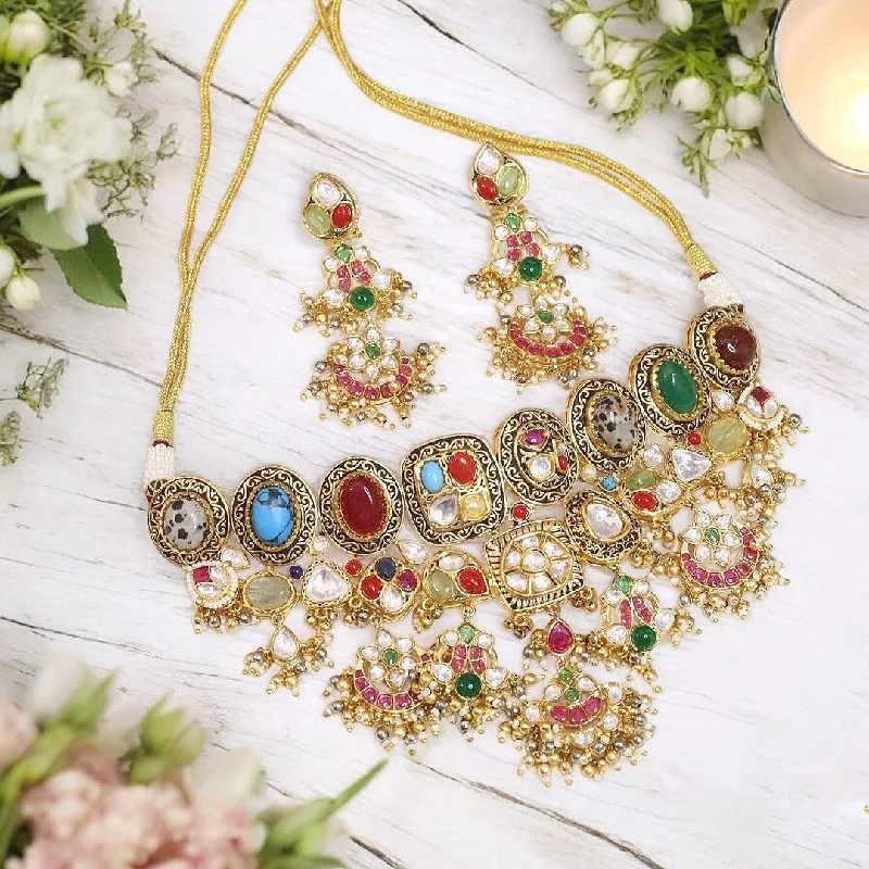 Women's ruby earrings-Multicolor Polki Floral Choker Earrings Set, Multicolor Polki Jewelry, Floral Polki Choker Earrings Set, Floral Jewellery, Polki Floral Necklace Set, Wedding Polki Jewelry Set, Polki Necklace, Polki Earrings, Bridal Polki Earrings, Indian Choker Set