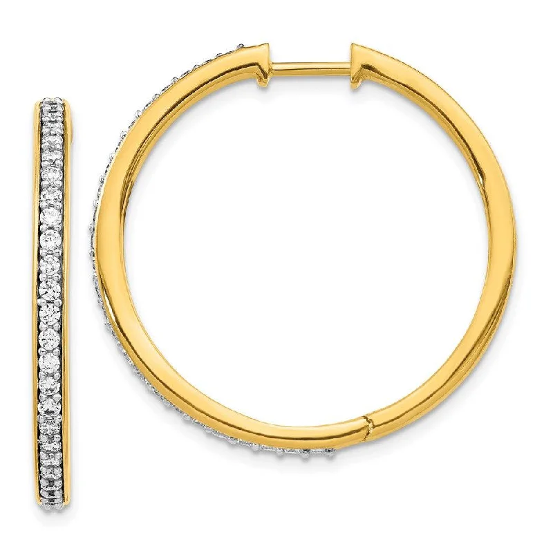 Women's holiday earrings-14k Yellow Gold Diamond Hoop Earrings