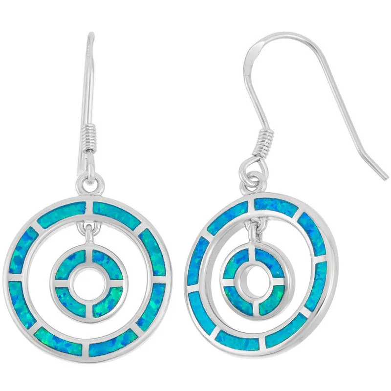 Women's sun earrings-Opalata Women's Earrings - Sterling Silver Double Blue Opal Open Circles | D-5901