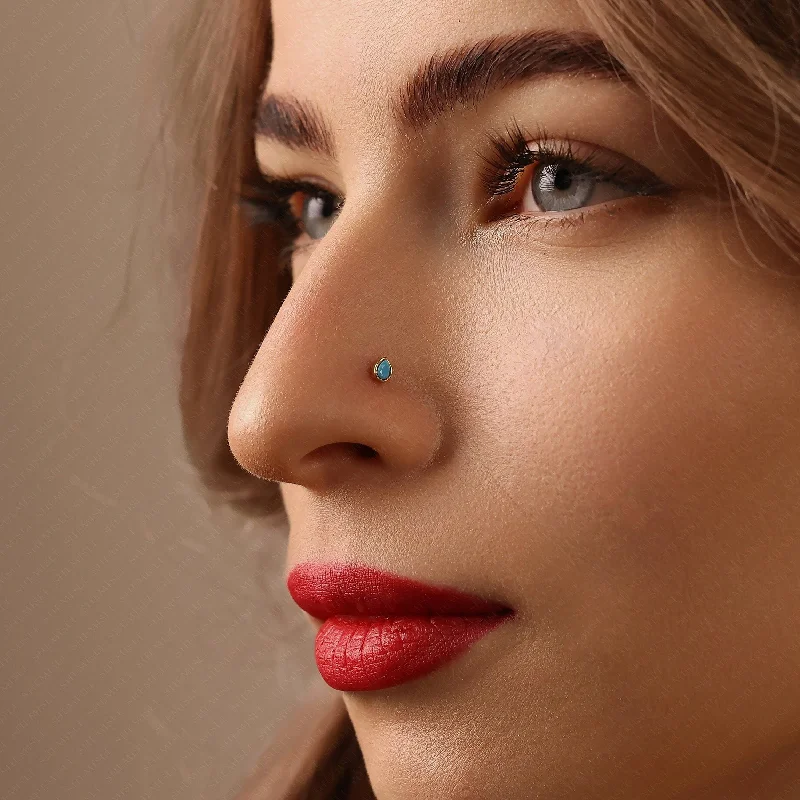 Women's bridal earrings-Tiny Teardrop Turquoise Threadless Flat Back Nose Stud, 20,18,16ga, 5-10mm Surgical Steel SHEMISLI SS596