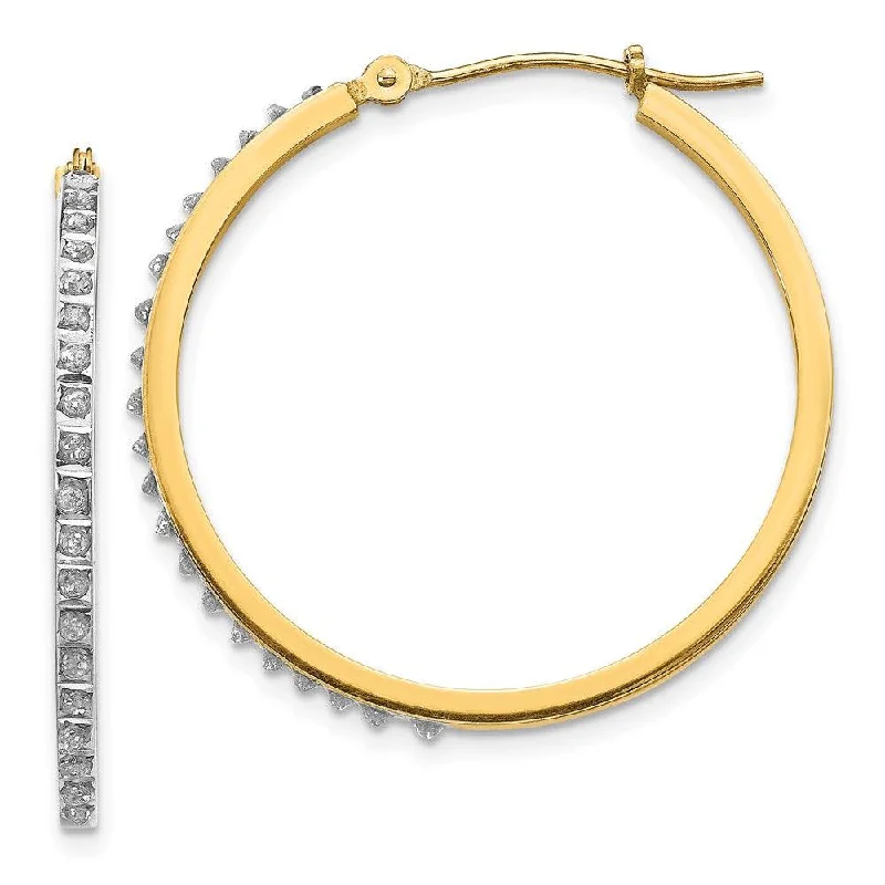 Women's K gold earrings-14k Diamond Fascination Round Hinged Hoop Earrings