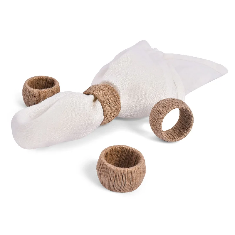 Women's Christmas rings-Spooling Around Jute Napkin Ring in Natural, Set of 4