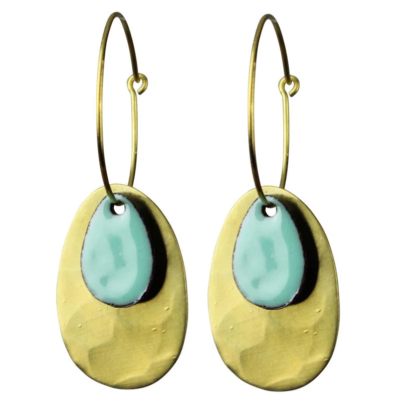 Women's everyday rings-Beldi Earring, Brass & Aqua Enamel