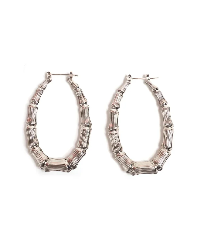 Women's bridal rings-Bamboo Oval Hoop Earring