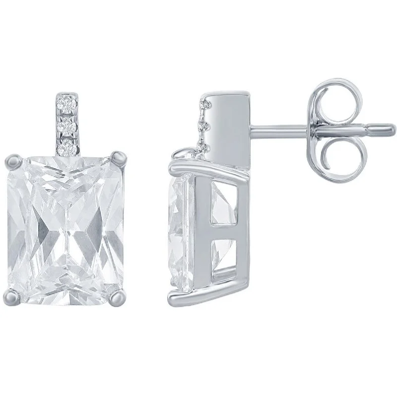 Women's vintage earrings-Classic Women's Earrings - Sterling Silver Rectangle Cushion Cut CZ Stud | D-7969