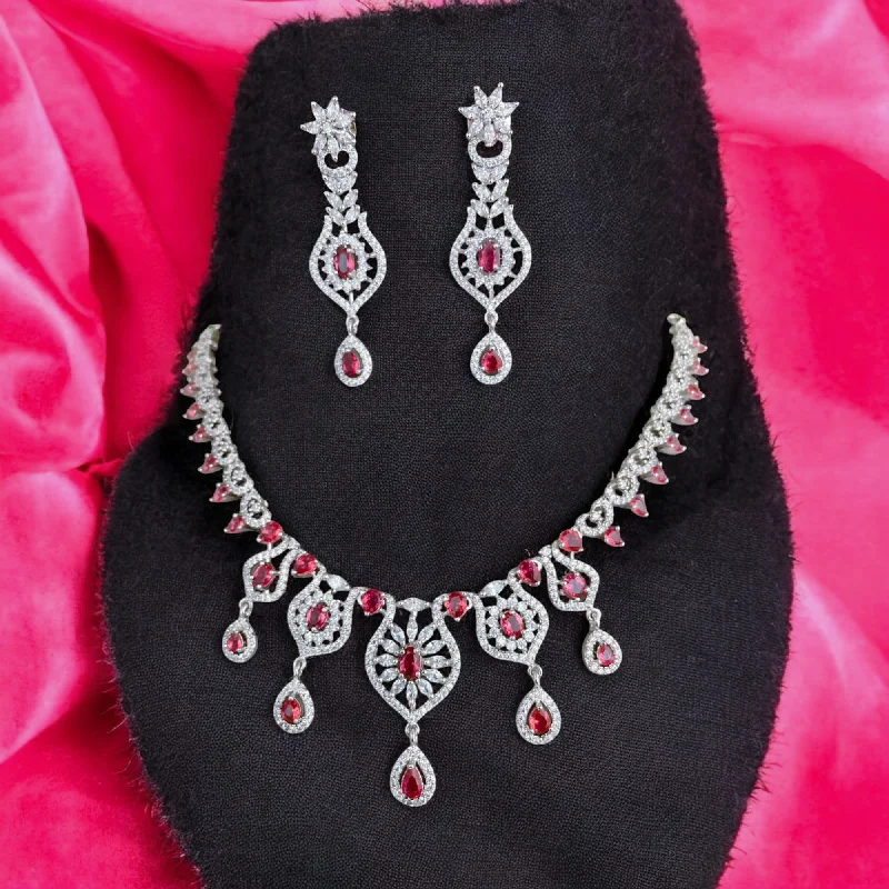 Women's gemstone earrings-AD Necklace Earrings Bollywood Jewelry Set, Bollywood CZ Earrings Set, Pakistani AD Necklace, Indian Jewellery Necklace Set, Wedding Design Jewellery, Traditional Jewelry Set